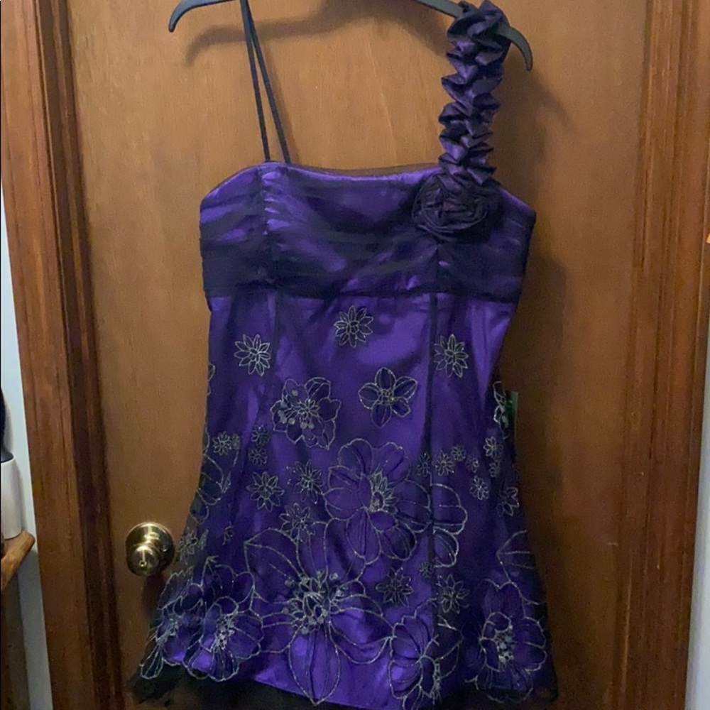 Purple one shoulder prom dress